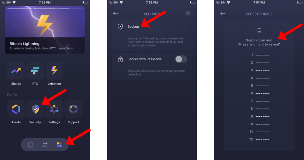 wallet secret phrase backup