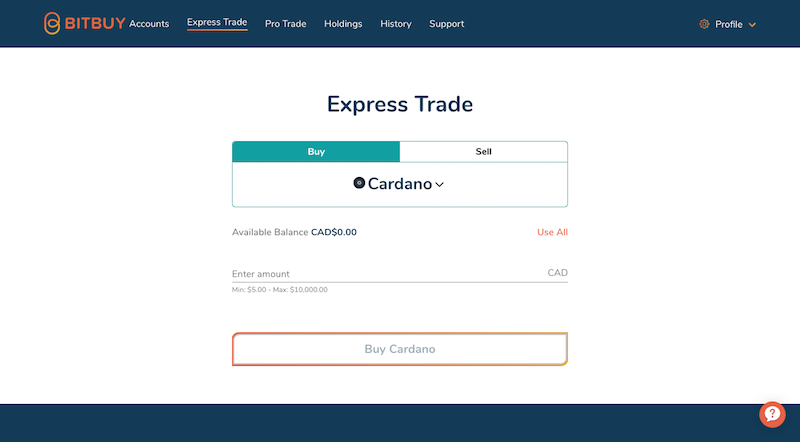 Bitbuy Express Trade Cardano