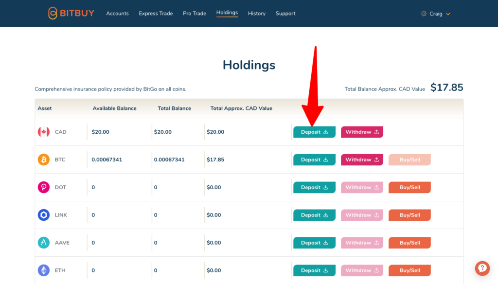 Deposit Funds Bitbuy