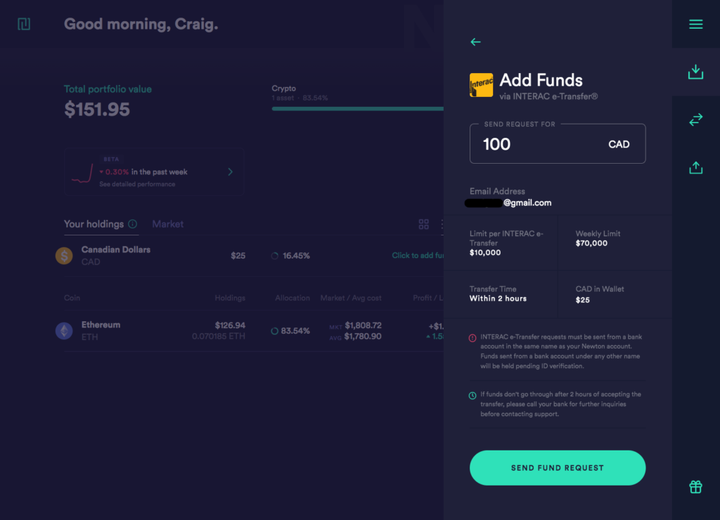 Newton add funds etransfer