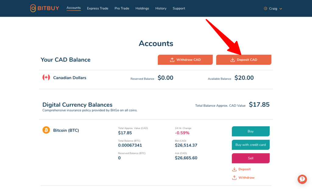 Deposit Funds Bitbuy