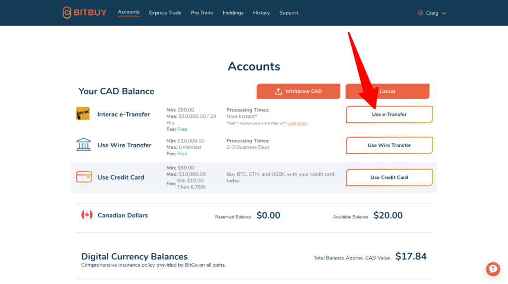 e transfer to Bitbuy
