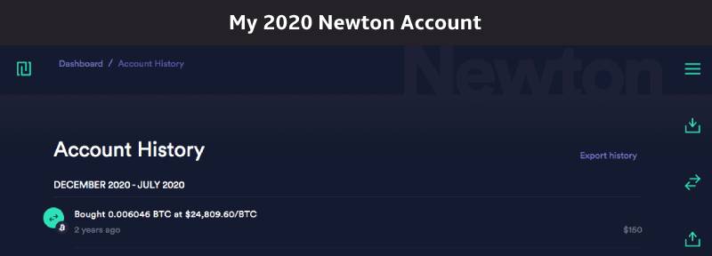 My first Bitcoin purchase on Newton - July 2020