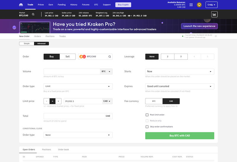 Kraken Advanced Order Type